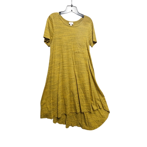 LuLaRoe Dresses & Skirts - LuLaRoe Heathered Mustard Carly Swing Dress With High Low Hemline Size M